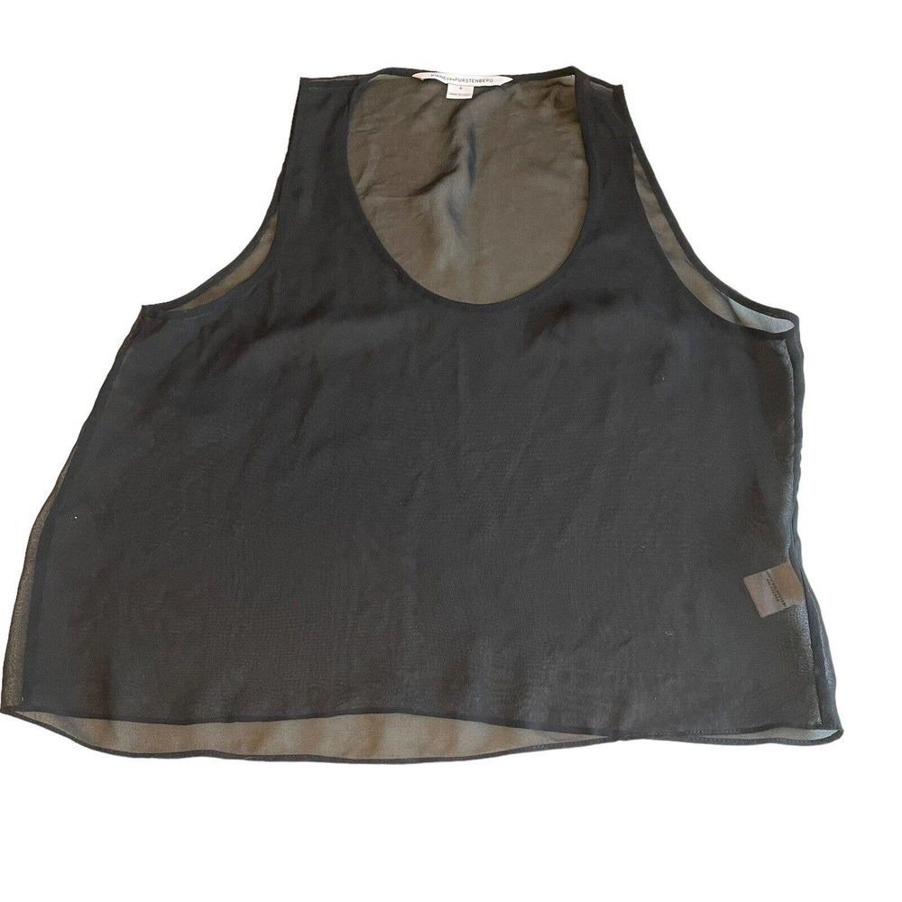 DIANE VON FURSTENBERG TOP BLACK CROPPED SHEER SIZE 6 NEW